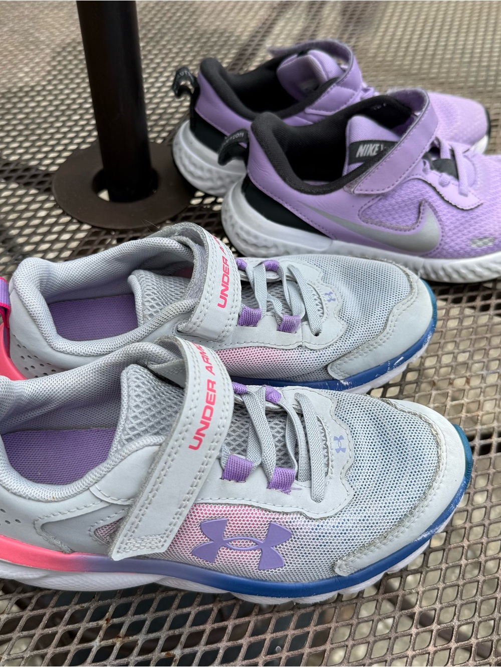 Girls Athletic Shoe Sneakers Bundle Sz 13.5-1 Nike Under Armor Grey Purple Clean